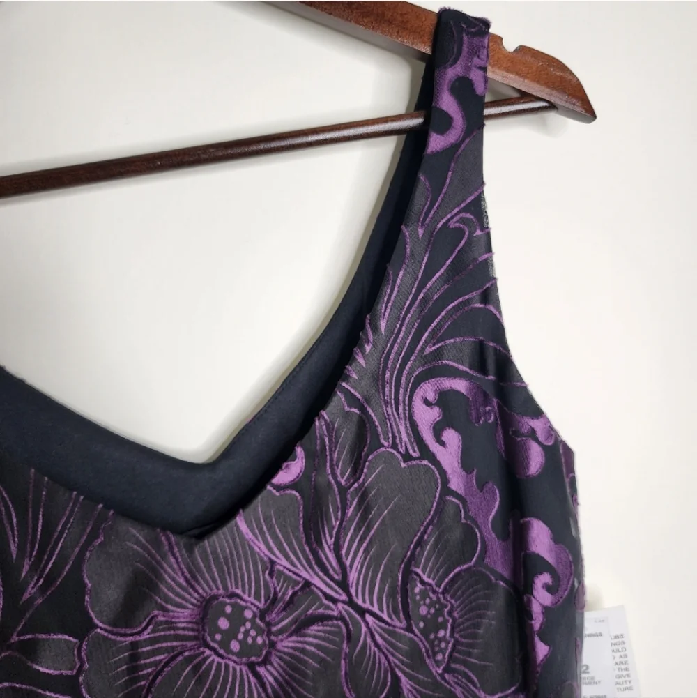 Alex Evenings Black & Purple Floral Burnout Velvet Tank Top Medium Whimsigoth
